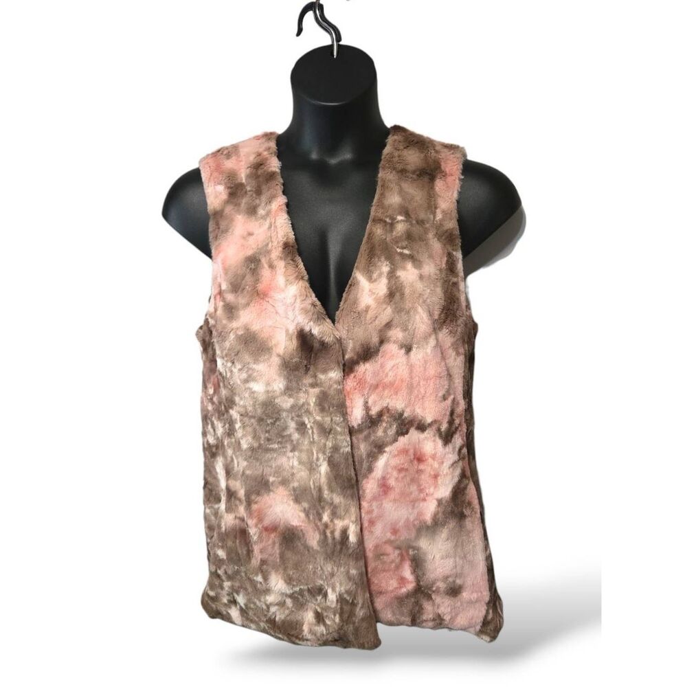 ​Renuar Faux Fur Vest - Pink & Brown Mottled Plush - Size Large